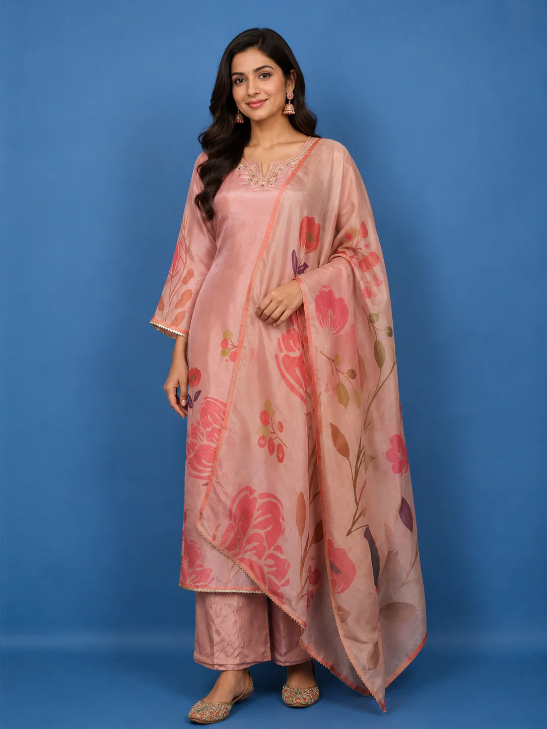 Pink Floral Designed Tissue Silk Salwar Suit